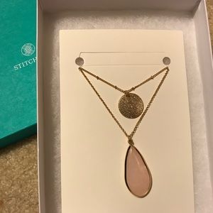 Pink semi precious stone layered necklace